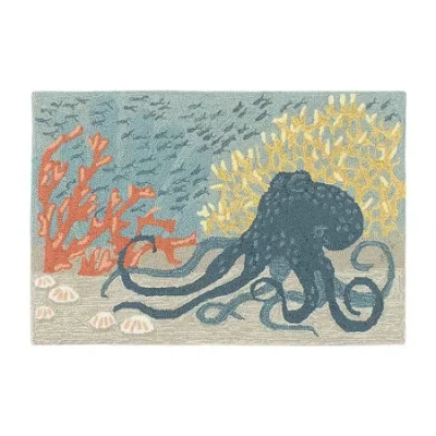 Liora Manne Frontporch Octopus Hand Tufted Washable Indoor Outdoor Rectangular Accent Rug In Multi