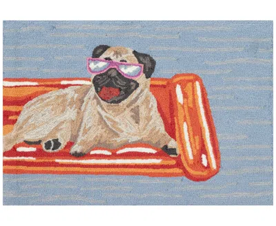 Liora Manne Frontporch Pool Party Pug 1'8"x2'6" Area Rug In Blue