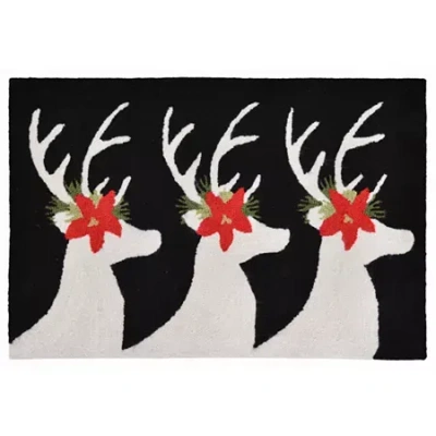 Liora Manne Frontporch Reindeer Holiday Hand Tufted Indoor Outdoor Rectangular Accent Rug In Black