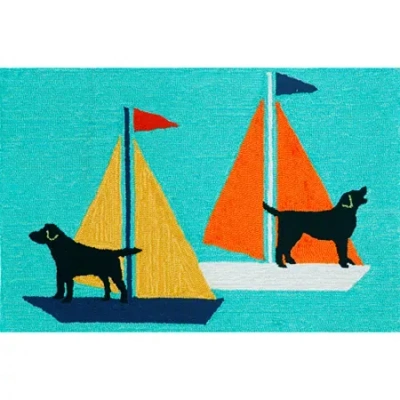 Liora Manne Frontporch Sailing Dog Animal Hand Tufted Indoor Outdoor Rectangular Accent Rug In Blue