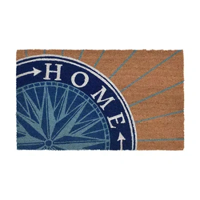 Liora Manne Frontporch Single Compass On Natural Background Faux Coir 18"x30" Doormat In Blue