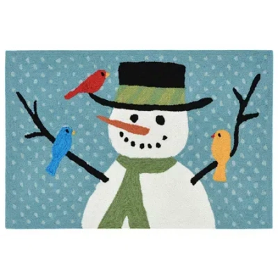 Liora Manne Frontporch Snowman And Friends Hand Tufted Indoor Outdoor Rectangular Accent Rug In Blue