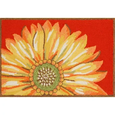 Liora Manne Frontporch Sunflower Floral Hand Tufted Indoor Outdoor Rectangular Accent Rug In Orange