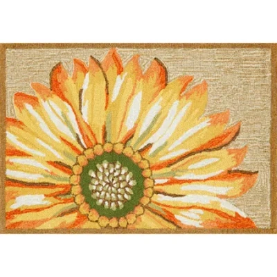 Liora Manne Frontporch Sunflower Floral Hand Tufted Indoor Outdoor Rectangular Accent Rug In Orange