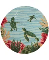 Liora Manne Frontporch Swimming Baby Turtles Round Area Rug, 5' X 5' In Navy