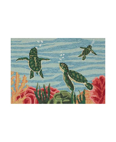 Liora Manne Frontporch Swimming Baby Turtles Area Rug, 2' X 3' In Navy