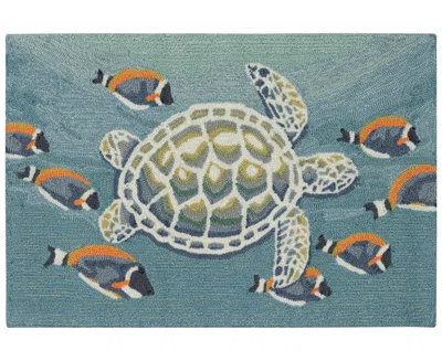 Liora Manne Frontporch Turtle And Fish 2'6"x4' Area Rug In Ocean