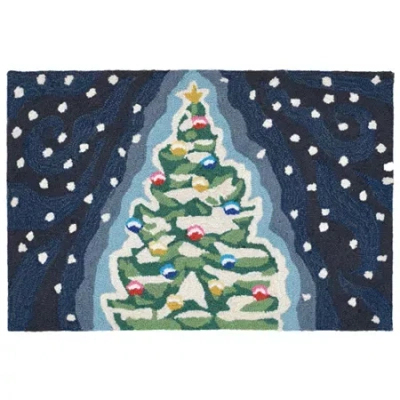 Liora Manne Frontporch Xmas Tree Holiday Hand Tufted Indoor Outdoor Rectangular Accent Rug In Blue