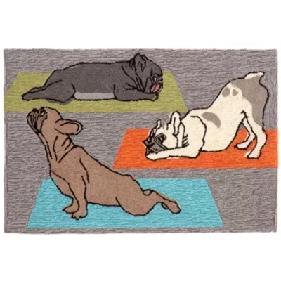 Liora Manne Frontporch Yoga Dogs Animal Hand Tufted Indoor Outdoor Rectangular Accent Rug In Multi