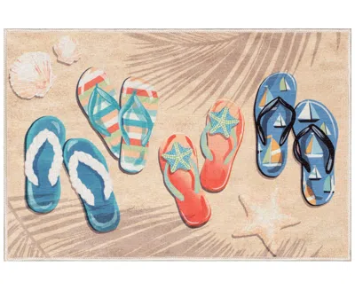 Liora Manne Impressions Beachside Flip Flops 1'11"x2'11" Area Rug In Tan