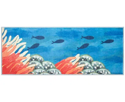 Liora Manne Impressions Reef Border 1'11"x4'11" Runner Area Rug In Ocean