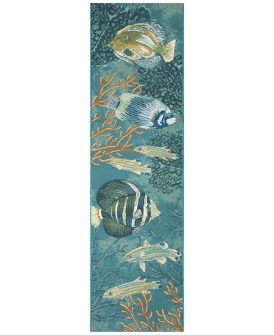Liora Manne Marina Fish 1'11"x7'6" Runner Area Rug In Aqua