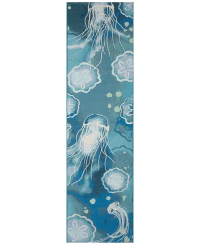 Liora Manne Marina Jelly Fish 1'11"x7'6" Runner Area Rug In Ocean