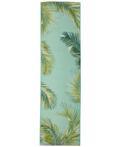 Liora Manne Marina Palm Border 1'11"x7'6" Runner Area Rug In Aqua