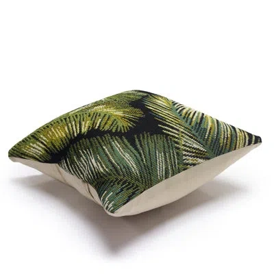 Liora Manne Marina Palm Border Indoor/outdoor Pillow In Black,green