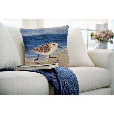 Liora Manne Marina Running Sandpipers Indoor/outdoor Blue/brown/beige Square Throw Cushion Cover In Tan;sand