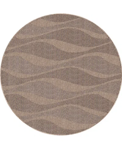 Liora Manne Monaco Wave 7'10"x7'10" Round Area Rug In Taupe
