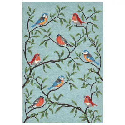 Liora Manne Ravella Birds On Branches Animal Hand Tufted Indoor Outdoor Rectangular Accent Rug In Blue