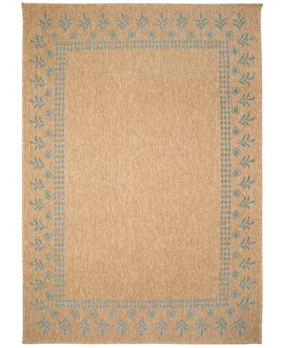 Liora Manne Sahara Block Print Border 5'3" X 7'3" Outdoor Area Rug In Turquoise