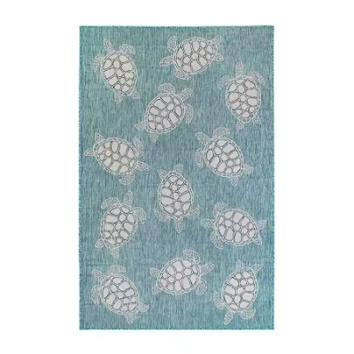 Liora Manne Sea Turtles Animal Indoor Outdoor Rectangular Accent Rug In Blue