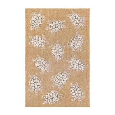 Liora Manne Sea Turtles Animal Indoor Outdoor Rectangular Accent Rug In Gold