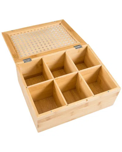 Lipper Bamboo Tea Box With Rattan Top (6 Sections) In Nude