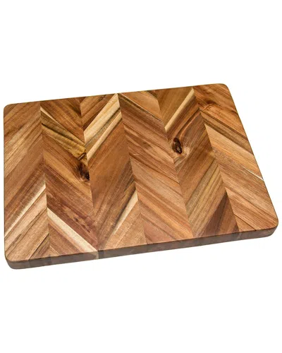 Lipper International Acacia Herringbone Rectangular Cutting/serve Board With  Inset Handles In Brown