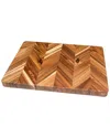 Lipper International Acacia Herringbone Rectangular Cutting/serve Board With Inset Handles, Medium In Brown