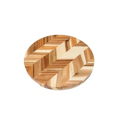 Lipper International Acacia Herringbone Round Cutting /serve Board W/ Inset Handles