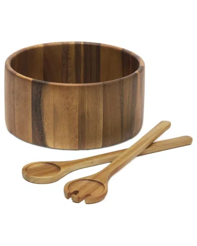 Lipper International Acacia Straight Side Large Bowls With Servers In Brown