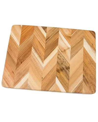 Lipper International Acacia Thick Herringbone Rectangular Large Cutting/serve  Board With Inset Hand In Brown