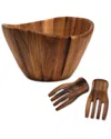 Lipper International Acacia Wave Large Bowls With Salad Hands In Brown