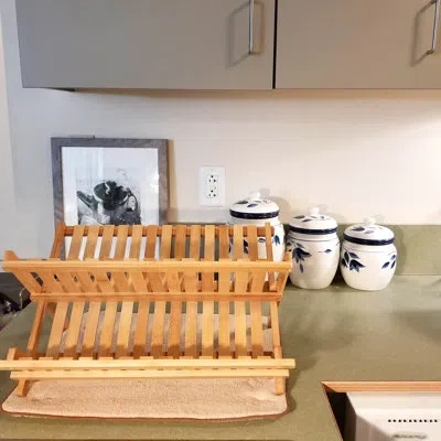 Lipper International Bamboo Collapsible 2 Tier Dish Rack In Brown