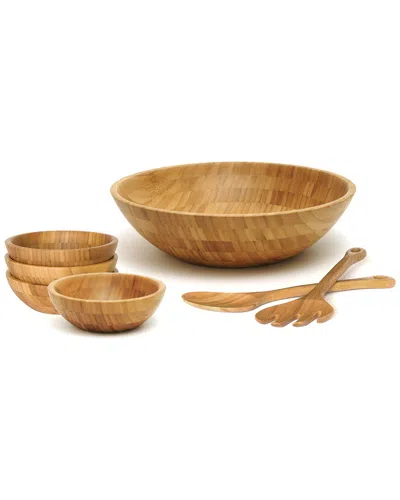 Lipper International Bamboo Large Salad Bowl With Servers & Small Bowls In Brown