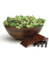 Lipper International Cherry Finish Footed Large Bowls With Salad Hands In Brown