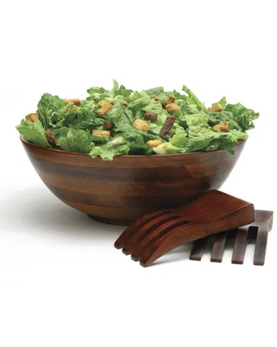 Lipper International Cherry Finish Footed Large Bowls With Salad Hands In Brown