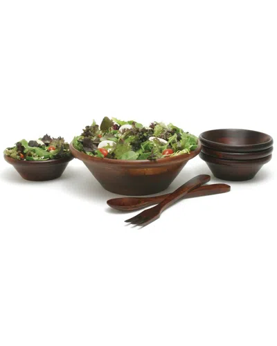 Lipper International Cherry Finish Round Rim Large Bowls With Servers & Small Bowls In Brown