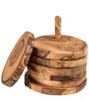 Lipper International Olive Wood Coaster Set In Brown