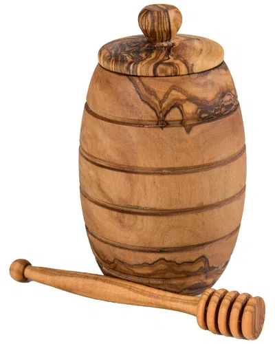 Lipper International Olive Wood Honey Pot With Spoon In Brown