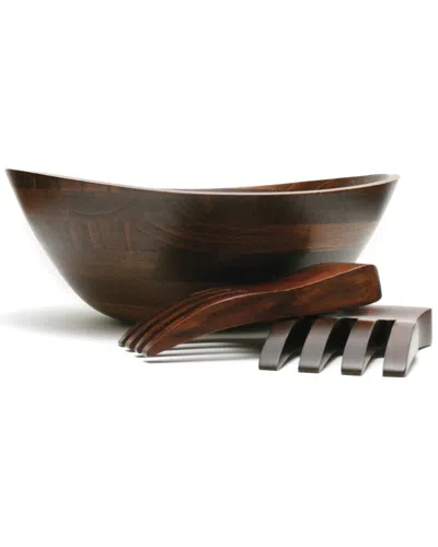 Lipper International Set Of 3 Cherry Matte Finish Wavy Rim Bowl With Salad  Hands In Brown