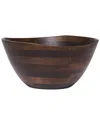 Lipper International Walnut Finish Wavy Rim Large Bowls With Salad Hands In Brown