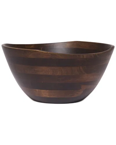 LIPPER LIPPER INTERNATIONAL WALNUT FINISH WAVY RIM LARGE BOWLS WITH SALAD HANDS