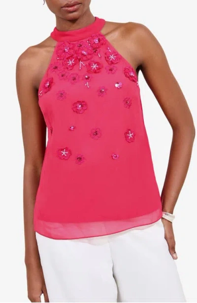 Lipsy 3d Floral Appliqué Mock Neck Top In Pink