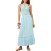 Lipsy Crochet Bodice Strappy Back Maxi Dress In Blue