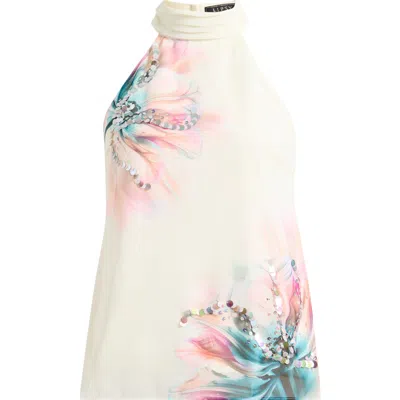 Lipsy Floral Embellished Mock Neck Top In White