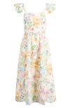 Lipsy Floral Print Flutter Sleeve Midi Dress