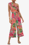 Lipsy Floral Print One Shoulder Crop Jumpsuit In Green