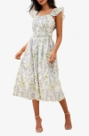 Lipsy Floral Print Ruffle Belted Midi Dress In White