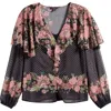 Lipsy Floral Print Ruffle Top In Black