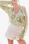 Lipsy Floral Ruffle Long Sleeve Peplum Top